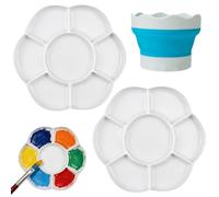 GZLANYA 2PCS Kids Paint Palette and 1PCS Small Water Bucket, Paint Tray for Children & Adults - Reusable Plastic Palette for Art, DIY Crafts, Professional Painting and Cake Decorating