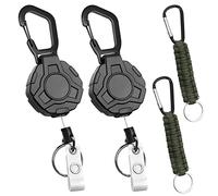 GZLCEU Pack of 2 Retractable Key Fobs, Black ID Card Holder with 2 Paracord Key Rings for Office Home, Outdoor Activities, Hiking, Skiing