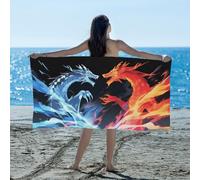 GzLeyigou Abstract Dragons Beach Towel Highly Absorbent, Quick Dry,Oversized Large Beach Towels for Adults, Sand Free,Pool,Bath Towel Water Fire Dragon 31"x61"