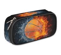 GzLeyigou Pencil Case Pen Holder Large Capacity Stationery Organizer Pen Bag for Boys Kids Teens Girls, Portable Sports Themed Pencil Pouch Storage Box for School College Office,Basketball
