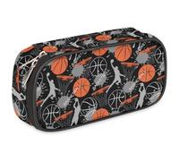 GzLeyigou Pencil Case Pen Holder Large Capacity Stationery Organizer Pen Bag for Boys Kids Teens Girls, Portable Sports Themed Pencil Pouch Storage Box for School College Office,Basketball Print