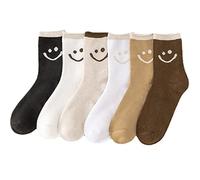 GZLXS Women's 6 Pairs Lovely Smile Face Cotton Socks, Smiley Face Socks, Thickened 6 Pairs