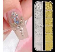 GZMAYUEN 0.8-3MM Mini Small Nail Beads Metal Caviar Bead Silver Gold Nail Charms and Gems Ball for Nail Art Accessories Supplies