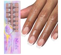 GZMAYUEN Press On Nails Square - 150Pcs French Tip False Nails, 3 IN 1 Soak Off Nude Short Nail Fake Tips for Gel Extensions in 15 Sizes