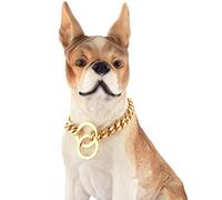 GZMZC Dog Chain Collar 18K Gold High Polished Stainless Steel Cuban Link Strong Heavy Duty Chew Proof Walking Training Chain Leash Collar for Small Dogs(12mm, 10")