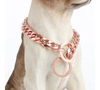 GZMZC Dog Chain Collar High Rose Gold Polished 12MM Stainless Steel Cuban Link Strong Heavy Duty Chew Proof Walking Chain Leash Collar for Small Medium Big Dogs(12MM, RG, 18")