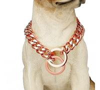 GZMZC Dog Chain Collar High Rose Gold Polished 15MM Stainless Steel Cuban Link Strong Heavy Duty Chew Proof Walking Chain Leash Collar for Small Medium Big Dogs(15MM, RG, 26")