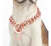 GZMZC Dog Chain Collar High Rose Gold Polished 19MM Stainless Steel Cuban Link Strong Heavy Duty Chew Proof Walking Chain Leash Collar for Small Medium Big Dogs(19MM, RG, 16")