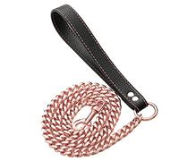 GZMZC Rose Gold 15mm Heavy Duty Dog Lead with Padded Leather Handle for Small Dogs Collar Chain (Total Length 1.5m)