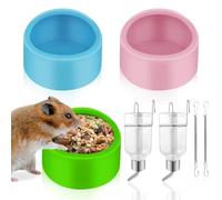GZqiancang Hamster Bowl with 2 Hanging Pets Water Bottles for Guinea Pigs, Birds, Small Pets, Pack of 3