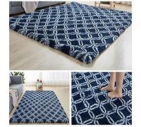 GZQIAWY Silky Fluffy Carpet Modern Home Decor Long Plush Shaggy Rug Children's Play Mats Sofa Living Bedroom Bedside Mat Balcony Carpets Dark blue and white stripes A 160 X 230 cm