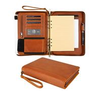 GZRHKJ A5 Genuine Leather Portfolio Notebook Binder, 6 Ring Binder Notebook Portfolio, Refillable Notebook A5 Planner Binder with Binder Pockets (Standard,Brown)