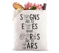 Gzrlyf Sign Language Tote Bag Asl Teacher Gift Asl Gifts Deaf Awareness Special Ed Slp Reusable Grocery Shopping Bag (SIGNS TOTE BAG)