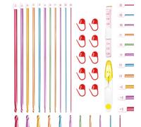 GZRXIOUS Tunisian Crochet Hook Set, 11 PCS, 2.0-8.0 mm, 27 cm Aluminium Long Crochet Hook Set, with Scissors, 1.5 M Measuring Tape and 10 Marker Buttons, for Scarves for Beginners and Hobby Knitters