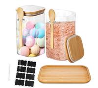 Gzsekken 2 Pack Bath Salt Jar,Glass Jar with Bamboo Scoop & Lid 1200ML,Bathroom Storage Container for Bath Salts Bombs,Decorative Bathroom Decor and Accessories SPA Tub Dispenser for Women