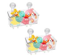 Gzsekken 2 Pack Bath Toy Storage Large Bathroom Toy Basket Clear Plastic Bath Tidy Holder Shower Caddy Suction Cup Bathtub Toy Organizer & Adhesive with Hooks,No Drilling
