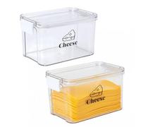Gzsekken 2 Pack Cheese Storage Container,Airtight Fridge Organiser with Lid,Stackable & Mold-Resistant Food Containers for Meat & Cheese,BPA-Free Clear Plastic Bacon Keeper-16.8×10.5×9.5 cm