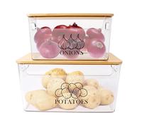 Gzsekken 2 Pack Potato Storage. Vegetable Storage Tins with Lids & Handle,Clear Plastic Stackable Baskets, Pantry Organizers and Onion Containers for Kitchen Organizers