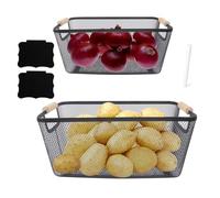 Gzsekken 2 Pack Vegetable Storage, Black Metal Potato and Onion Storage Basket with Wooden Handles, Large Capacity Wire Storage Baskets for Kitchen Storage Fruit Produce Vegetable Pantry Organizers
