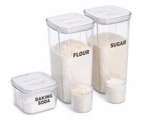 Gzsekken Airtight Flour and Sugar Storage Containers with Lids 2 L +2 L +0.6 L Baking Storage Containers Set for Flour,Sugar and Soda 3PCS BPA Free Spin Lock Plastic Canisters for Kitchen Pantry
