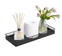 Gzsekken Bathroom Storage Baskets,11" Oak and Iron Toilet Roll Basket Bathroom Tray Toiletries Organiser for Toilet Tank Coffee Table Bar Tray Black