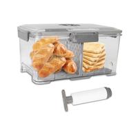 Gzsekken Bread Bin Airtight Bread Storage Container with Pump,Time Recording Bread Box with Lid Plastic Bread Bins for Kitchen Freezer Bread Holder for Homemade Bread, Toast, Bagel, Donut and Cookies