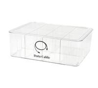 Gzsekken Cable Storage Box Cable Organiser Box with Lid Plastic Cable Management Organiser for Power/Chargeing/Plug Adapters 8 Grids Clear Wire Tidy Desk Electronic Accessories