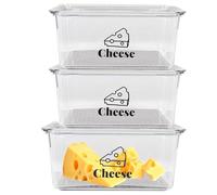 Gzsekken Cheese Container for Fridge,3 Pack Large Cheese Storage Box with Airtight Lid,Fridge Storage Contaienrs for Chunks & Slices Dish,BPA Free Clear Fresh Food Keeper Storage Box