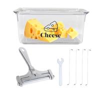 Gzsekken Cheese Storage Box for Fridge,Airtight Container with Lid & Slicer,Clear Plastic Grated Cheese Deli Meat Dish with Drain Tray Fresh Saver BPA-Free Organiser-Easy Clean 2500ml