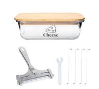 Gzsekken Cheese Storage for Fridge, Airtight Cheese Box with Bamboo Lids&Slicer,Glass Food Container,Fresh Saver Stackable Fridge Organisers Chunks Bacon Keeper Ham Dish