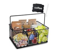 Gzsekken Coffee Station Organizer Metal Wire 4-Compartment Coffee Bar Accessories Organizer for Kitchen Cupboard, Condiment Caddy Black with Handle, Tea Bag Organiser and Tea Station for Office