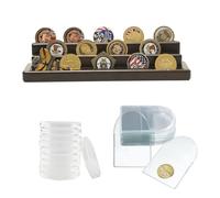 Gzsekken Coin Holder Wooden Challenge Coin Display Case 4 Rows Military Display Stand With 10 Capsules And 20 Bags For Desk AA Tray Ommemorative Shelf For Honoring Dad Gift