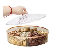 Gzsekken Divided Serving Tray with Lid - 28.5cm Round Plastic Food Storage Container with 6 Section Food Platters, Snack Tray for Nuts, Dried Fruit, Snacks, Candies, Crackers