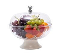 Gzsekken Fruit Bowl for Kitchen Countertop, Fruit Basket with Lid, Displaying for Party Wedding, Vegetable, Dessert, Snacks, Bread, Decorative Pedestal Bowl for Table Décor, Cream-Full Transparent