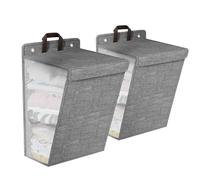 Gzsekken Hanging Laundry Hamper, 2 Pack Collapsible Laundry Bags, Large Laundry Hamper Bagsket Portable with Handle, Mesh Heavy Duty Hanging Space Saving Laundry Bag Over The Door Hamper, Grey