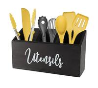 Gzsekken Kitchen Utensil Holder,Large Wood Utensil Organiser 3 Compartments for Kitchen Counter, Farmhouse Cutlery Caddy Cooking Tools Storage Caddy Holder for Fork Spoon