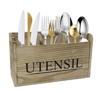 Gzsekken Kitchen Utensil Holder Rustic Utensils Holder Large 3 Compartments with Drainage Bottom Wooden Utensil Holder Cutlery Caddy Farmhouse Wooden Cooking Tools Storage for Countertop, Brown