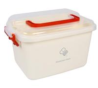 Gzsekken Medicine Storage Box,Plastic First Aid Box with Handle and Removable Tray, Lockable Medicine Organizer Box First Aid Box with Clear Lid Clip Locked- BPA Free,Red Handle L28 x W21 x H18cm