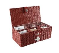 Gzsekken Medicine Storage Box Rattan 4 Compartments First Aid Box Lockable Medicine Box Organiser with Handle, Travel First Aid Kit, Home Emergency Tool Set, Office, School