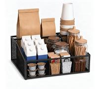 Gzsekken Metal Coffee Station Organizer for Countertop, Black Cofffee Caddy With Counter Shelf for Home and Office