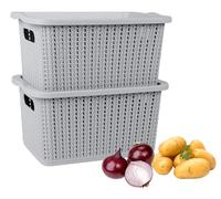 Gzsekken Potato Onion Storage Set 2 Pack - Stackable Plastic Pantry Bins with Lids, Vegetable Storage Box with Handle