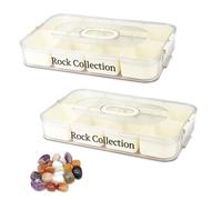 Gzsekken Rock Collection Display Case 2 Pack Clear Plastic Rock Collection Box Mineral Collection Crystal Display Case Holder Shadow Boxes Display Cases Display Cabinet Fossil Display Box