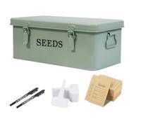 Gzsekken Seed Storage Box Organiser,Metal Seed Box with Safety Lock Lids,4 Compartment Flower Packet Container with 2 Pens, 20 Plant Labels and Envelope, Garden Seed Saving Tin for Gardening Gifts