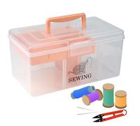 Gzsekken Sewing Box Organiser,2 Layer Sewing Basket with Removable Tray and Divider,Portable Sewing Kit Box,Sewing Thread Organiser Multi-Use Organizer for Sewing Accessories,Stationery, Pink