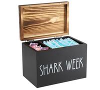 Gzsekken Shark Week Period Box with Lid,2-Compartment Tampon Holder & Sanitary Storage Box,Rustic Wood Bathroom Box Sanitary Pad Tampax Organiser for Women, Feminine Products Caddy-Black