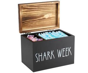 Gzsekken Shark Week Period Box with Lid,2-Compartment Tampon Holder & Sanitary Storage Box,Rustic Wood Bathroom Box Sanitary Pad Tampax Organiser for Women, Feminine Products Caddy-Black
