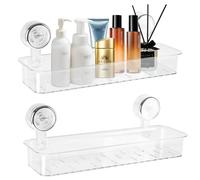 Gzsekken Shower Caddy Suction 2 Pack Clear Plastic Bathroom Storage for Wall Mounted, Shower Shelf with No-Drilling Mounting, Suction Bathroom Shelf & Bath Accessories for Home Organising