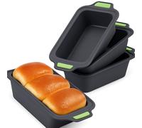 Gzsekken Silicone Loaf Tin,Silicone Bread Loaf Tin,2lb Loaf Pan, Non Stick Baking Moulds for Loaves Cakes Professional Baking Pan Oven Air Fryer Grey -Set of 4 Rectangle