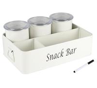Gzsekken Snack Storage,3 Pack Biscuit & Candy Jar with Airtight Lid,Metal Vintage Biscuit Storage Container Snack Holder,Food Cupboard Pantry Storage and Organiser for Nuts Crisp,Dry Food-1 L-White