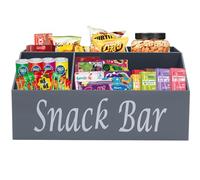 Gzsekken Snack Storage,4 Compartments Snack Organiser Containers and Acrylic Pantry Bin for Chips,Candy,Snacks Organization and Storage,Trapezoid Snacks Basket for Kitchen Cupboard - BPA-Free,Grey